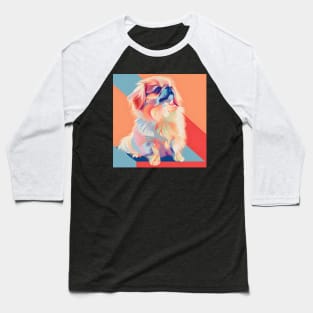 70s Pekingese Vibes: Pastel Pup Parade Baseball T-Shirt